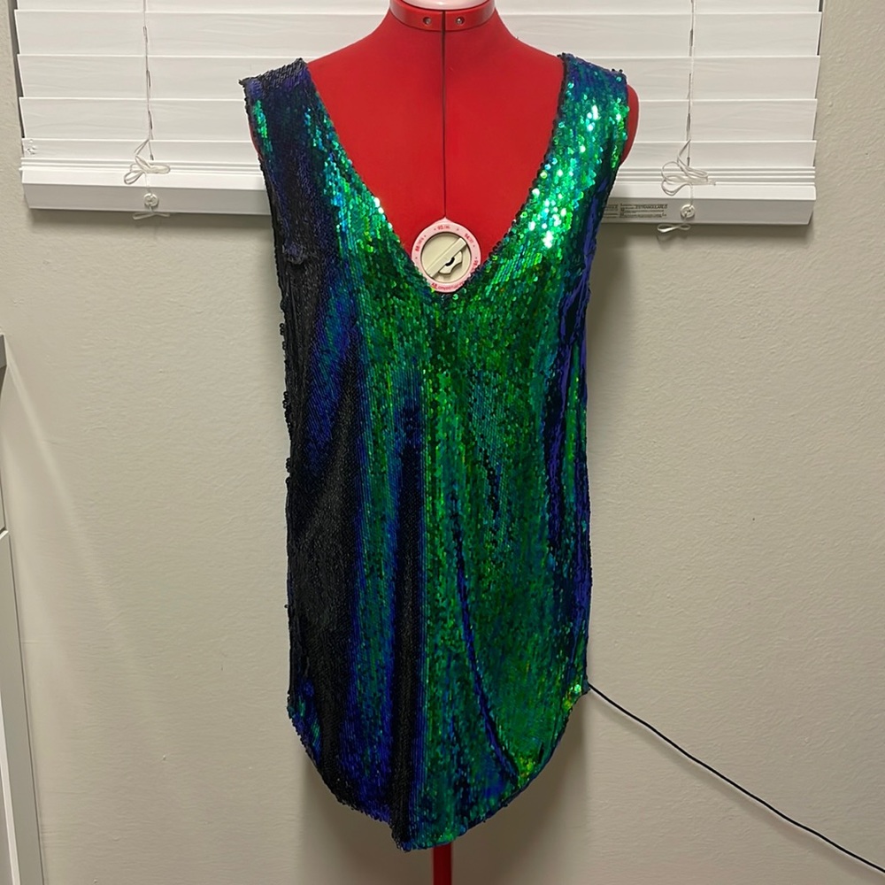 Free people green/blue sequin mini dress